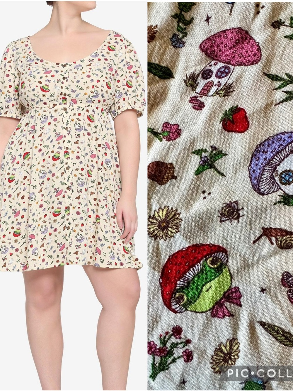 Hot Topic Whimsical Mushroom & Frog Print Baby Doll Dress size xs